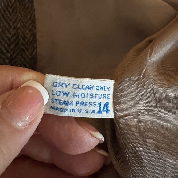 Harris Tweed Brown Herringbone Wool Blazer Womens Size 14 Vintage - Picture 8 of 12